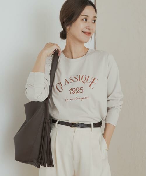 URBAN RESEARCH DOORS/アーバンリサーチ ドアーズ ロゴプリント+刺しゅうロングTシャツ ベージュ M URBAN RESEARCH DOORS/アーバンリサーチ ドアーズ ロゴプリント+刺しゅうロングTシャツ ベージュ M