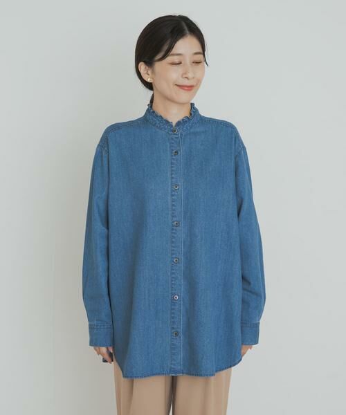URBAN RESEARCH DOORS / アーバンリサーチ ドアーズ シャツ・ブラウス | デニムフリルスタンドシャツ | 詳細8