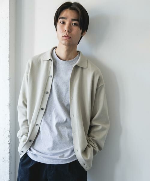 URBAN RESEARCH DOORS / アーバンリサーチ ドアーズ カーディガン・ボレロ | 『XLサイズ/WEB限定/仁村紗和さん着用』『UR TECH 200日ニット』シャツ カーディガン(ライトグレー)