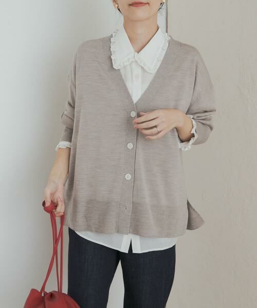 URBAN RESEARCH DOORS/アーバンリサーチ ドアーズ ウォッシャブルウールVネックワイドカーディガン ベージュ系その他 M URBAN RESEARCH DOORS/アーバンリサーチ ドアーズ ウォッシャブルウールVネックワイドカーディガン ベージュ系その他 M