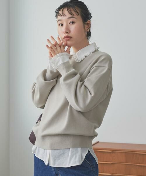 URBAN RESEARCH DOORS/アーバンリサーチ ドアーズ 『仁村紗和さん着用』『UR TECH 200日ニット』スウェットライクプルオーバー ライトグレー M