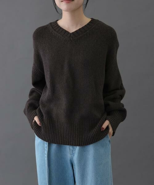 URBAN RESEARCH DOORS/アーバンリサーチ ドアーズ FORK & SPOON Vネックニット ブラウン 1 URBAN RESEARCH DOORS/アーバンリサーチ ドアーズ FORK & SPOON Vネックニット ブラウン 1