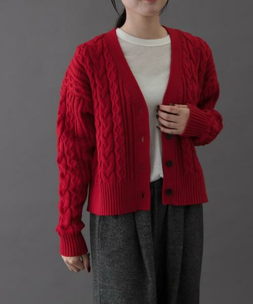 URBAN RESEARCH DOORS / アーバンリサーチ ドアーズ カーディガン・ボレロ | FORK&SPOON　ケーブルVネックカーディガン | 詳細1