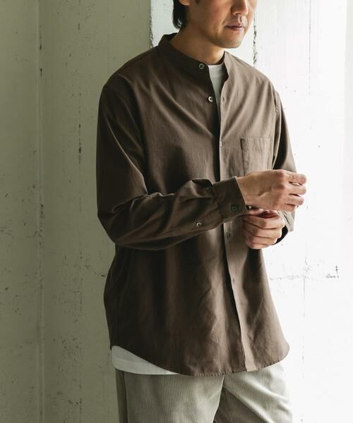 URBAN RESEARCH DOORS / アーバンリサーチ ドアーズ シャツ・ブラウス | ピーチ起毛 バンドカラー ロングスリーブシャツ | 詳細1