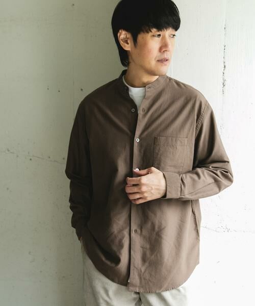 URBAN RESEARCH DOORS / アーバンリサーチ ドアーズ シャツ・ブラウス | ピーチ起毛 バンドカラー ロングスリーブシャツ | 詳細4