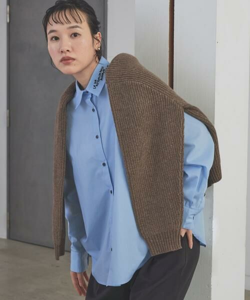 URBAN RESEARCH DOORS/アーバンリサーチ ドアーズ 衿ロゴ刺繍カラーシャツ ブルー M