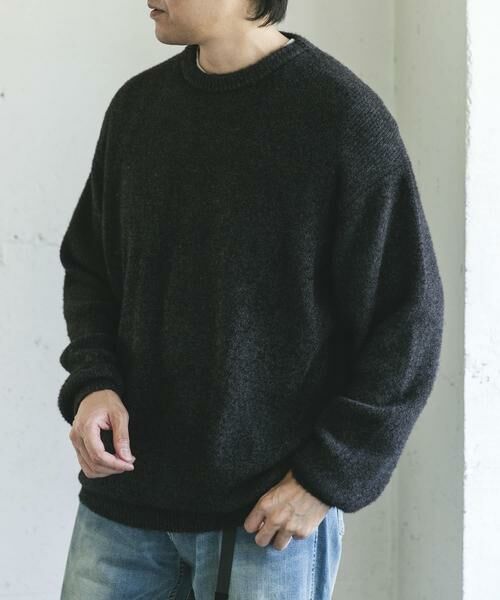 URBAN RESEARCH DOORS/アーバンリサーチ ドアーズ メランジシャギー クルーネックニット ブラック M URBAN RESEARCH DOORS/アーバンリサーチ ドアーズ メランジシャギー クルーネックニット ブラック M