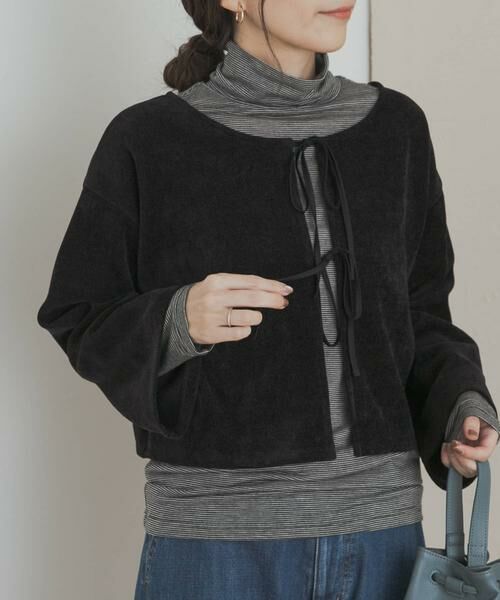 URBAN RESEARCH DOORS/アーバンリサーチ ドアーズ ベロアリボンカットカーディガン ブラック M URBAN RESEARCH DOORS/アーバンリサーチ ドアーズ ベロアリボンカットカーディガン ブラック M