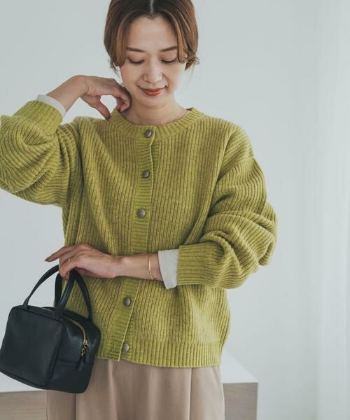 URBAN RESEARCH DOORS/アーバンリサーチ ドアーズ ハミルトンウール畦クルーネックカーディガン グリーン M URBAN RESEARCH DOORS/アーバンリサーチ ドアーズ ハミルトンウール畦クルーネックカーディガン グリーン M