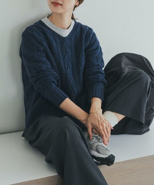 URBAN RESEARCH DOORS/アーバンリサーチ ドアーズ ハミルトンウールアラン柄プルオ-バー ネイビー M