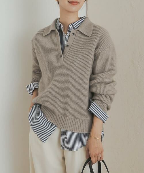 URBAN RESEARCH DOORS / アーバンリサーチ ドアーズ ニット・セーター | FOX混衿付き畦ニット | 詳細30