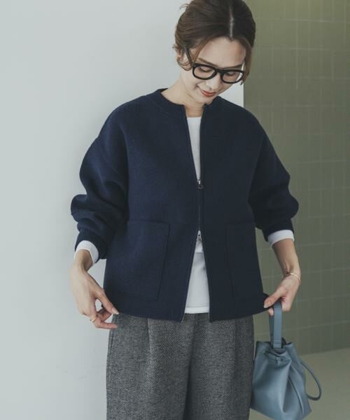 URBAN RESEARCH DOORS/アーバンリサーチ ドアーズ ニットZIPブルゾン ネイビー M