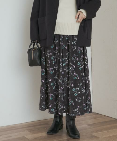 URBAN RESEARCH DOORS / アーバンリサーチ ドアーズ スカート | ベロアフラワープリントスカート | 詳細1