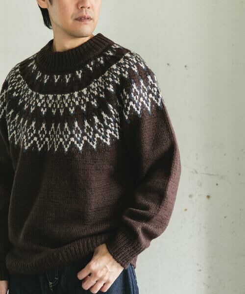 URBAN RESEARCH DOORS/アーバンリサーチ ドアーズ 求心柄モックネックニット ブラウン系その他 L URBAN RESEARCH DOORS/アーバンリサーチ ドアーズ 求心柄モックネックニット ブラウン系その他 L