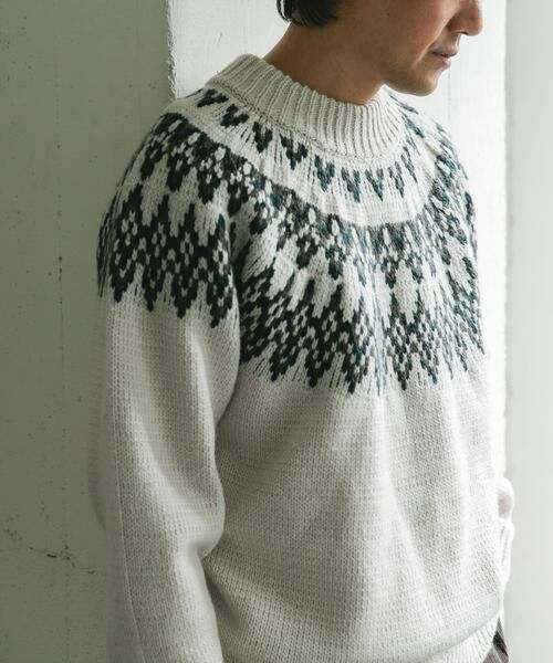 URBAN RESEARCH DOORS/アーバンリサーチ ドアーズ 求心柄モックネックニット ホワイト系その他 L URBAN RESEARCH DOORS/アーバンリサーチ ドアーズ 求心柄モックネックニット ホワイト系その他 L