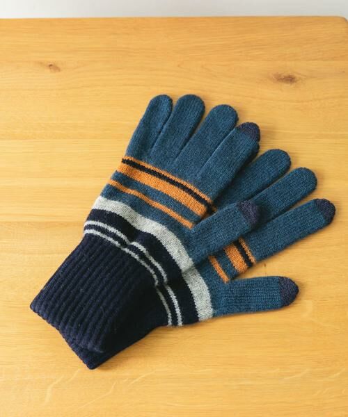 URBAN RESEARCH DOORS / アーバンリサーチ ドアーズ 手袋 | ボーダーニットグローブ(スマホ対応)（ブルー）