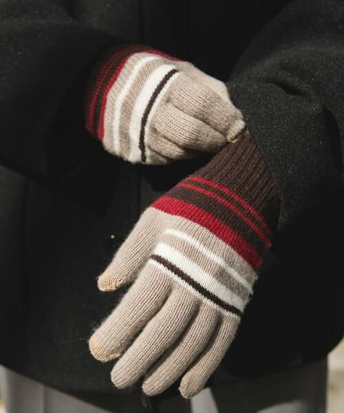 URBAN RESEARCH DOORS / アーバンリサーチ ドアーズ 手袋 | ボーダーニットグローブ(スマホ対応)（ベージュ）