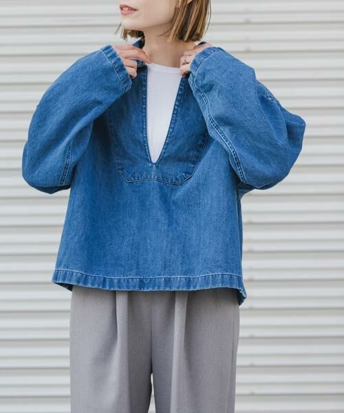 URBAN RESEARCH DOORS / アーバンリサーチ ドアーズ Tシャツ | FORK&SPOON　ペーパーデニムスキッパーシャツ | 詳細1