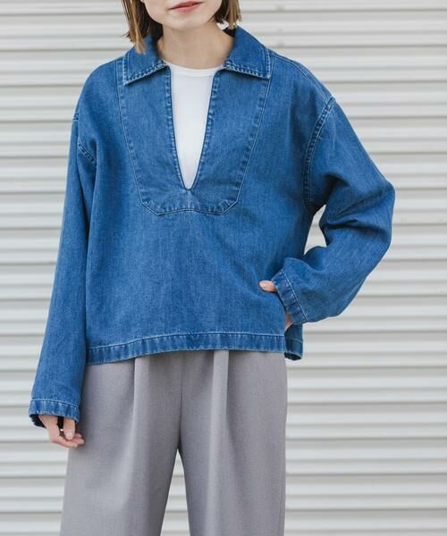 URBAN RESEARCH DOORS / アーバンリサーチ ドアーズ Tシャツ | FORK&SPOON　ペーパーデニムスキッパーシャツ | 詳細2