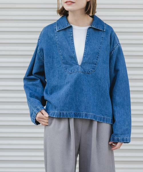 URBAN RESEARCH DOORS / アーバンリサーチ ドアーズ Tシャツ | FORK&SPOON　ペーパーデニムスキッパーシャツ | 詳細5