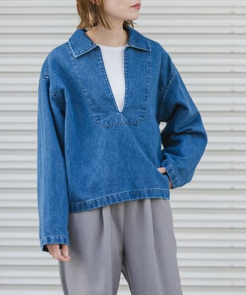 URBAN RESEARCH DOORS / アーバンリサーチ ドアーズ Tシャツ | FORK&SPOON　ペーパーデニムスキッパーシャツ（ブルー）