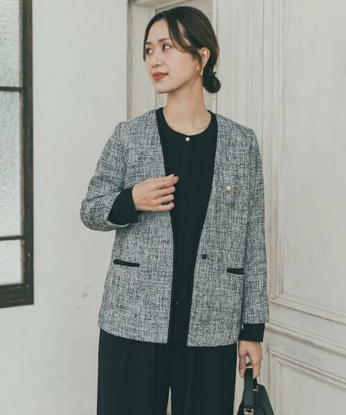 URBAN RESEARCH DOORS / アーバンリサーチ ドアーズ テーラードジャケット | ツィードVネックロングジャケット | 詳細14