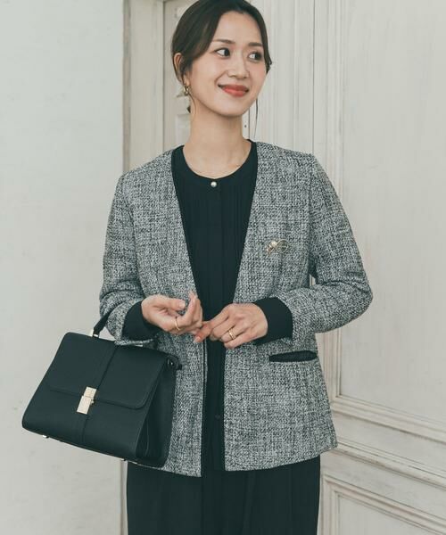 URBAN RESEARCH DOORS / アーバンリサーチ ドアーズ テーラードジャケット | ツィードVネックロングジャケット（ブラック系その他）