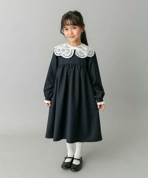 URBAN RESEARCH DOORS / アーバンリサーチ ドアーズ ワンピース | スカラーレース襟ワンピース(KIDS)（ネイビー）