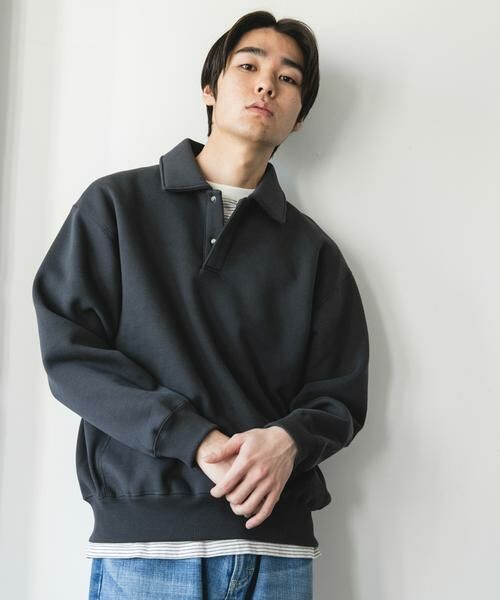 URBAN RESEARCH DOORS / アーバンリサーチ ドアーズ スウェット | 裏起毛スウェットポロシャツ（ネイビー）