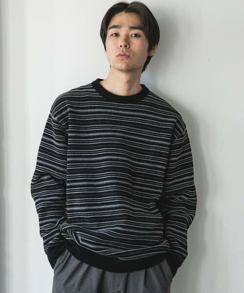 URBAN RESEARCH DOORS / アーバンリサーチ ドアーズ ニット・セーター | モールマルチボーダーニット(ブラック)