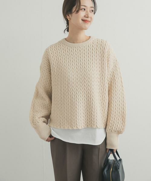 URBAN RESEARCH DOORS / アーバンリサーチ ドアーズ ニット・セーター | ヘリンボーン柄ニットプルオーバー（ライトベージュ）