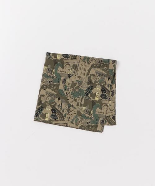 URBAN RESEARCH DOORS / アーバンリサーチ ドアーズ ハンカチ | LIFE STYLE TAILOR　タウンモチーフ柄コットンハンカチ（グリーン）