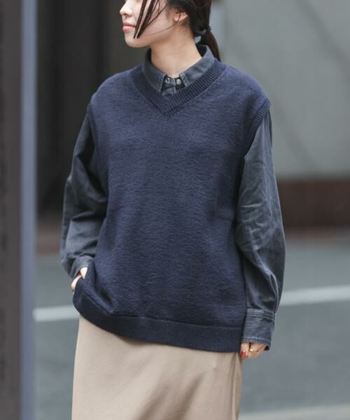 URBAN RESEARCH DOORS / アーバンリサーチ ドアーズ ベスト | FORK&SPOON　テープヤーンVネックニットベスト（ネイビー）