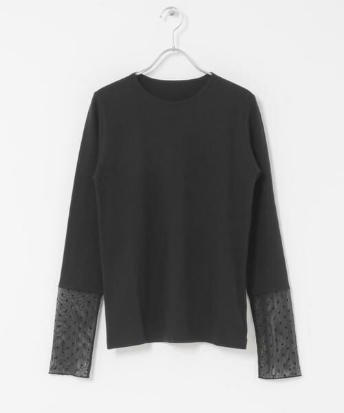 URBAN RESEARCH DOORS / アーバンリサーチ ドアーズ Tシャツ | 袖ドット柄切替ロングスリーブTシャツ（ブラック）