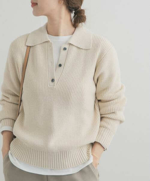 URBAN RESEARCH DOORS / アーバンリサーチ ドアーズ ニット・セーター | 衿付き畦ニット（アイボリー）