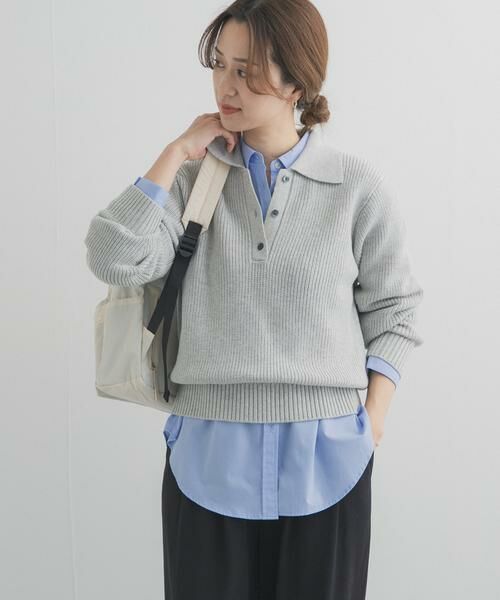 URBAN RESEARCH DOORS / アーバンリサーチ ドアーズ ニット・セーター | 衿付き畦ニット（ライトグレー）