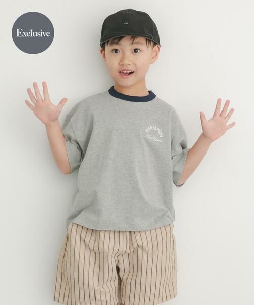 URBAN RESEARCH DOORS / アーバンリサーチ ドアーズ トップス | 『別注』CHAMPION×DOORS　リンガー刺繍ロゴTシャツ(KIDS)（グレー）