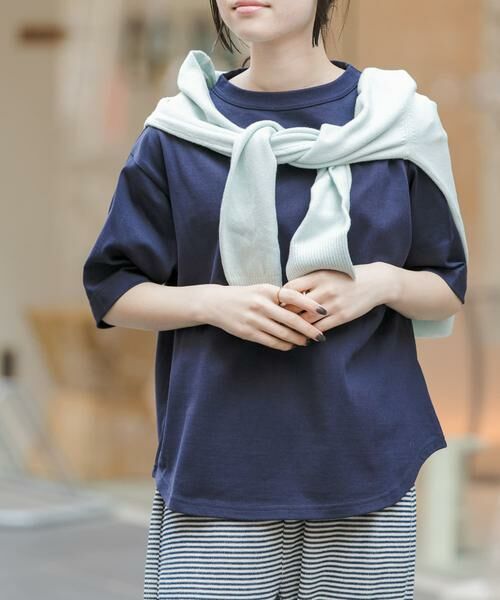 URBAN RESEARCH DOORS / アーバンリサーチ ドアーズ Tシャツ | FORK&SPOON　ボトルネックショートスリーブTシャツ（ネイビー）