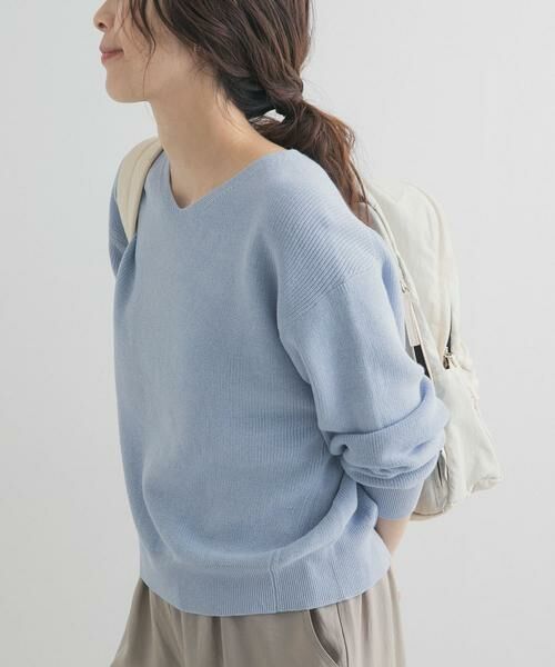 URBAN RESEARCH DOORS / アーバンリサーチ ドアーズ ニット・セーター | コットン畦Vネックニット | 詳細1