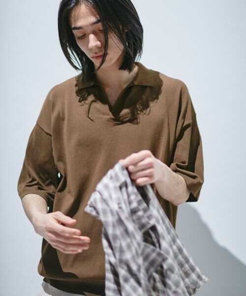 URBAN RESEARCH DOORS / アーバンリサーチ ドアーズ ニット・セーター | 『UR TECH』サマシェア スキッパーニット（ブラウン）