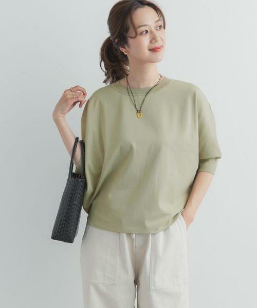 URBAN RESEARCH DOORS / アーバンリサーチ ドアーズ Tシャツ | ニットドッキングドルマン プルオーバー（ライトカーキ）