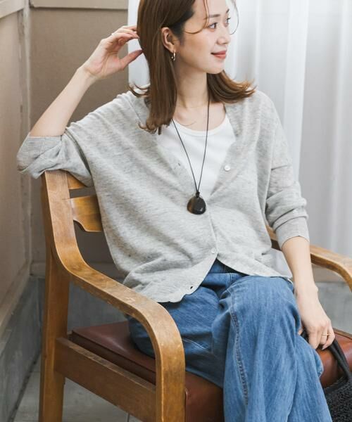 URBAN RESEARCH DOORS / アーバンリサーチ ドアーズ カーディガン・ボレロ | リネンVネックカーディガン（ライトグレー）