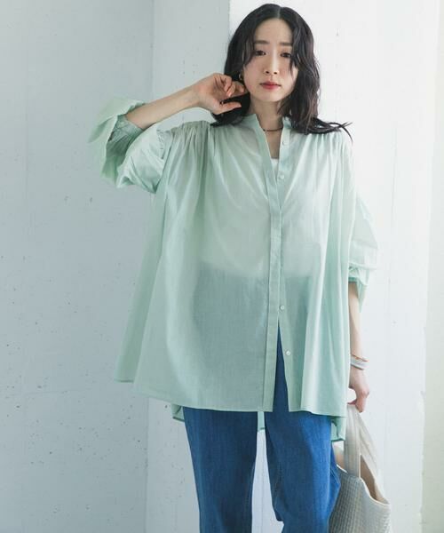 URBAN RESEARCH DOORS / アーバンリサーチ ドアーズ シャツ・ブラウス | コットンボイルギャザーブラウス（ミント）