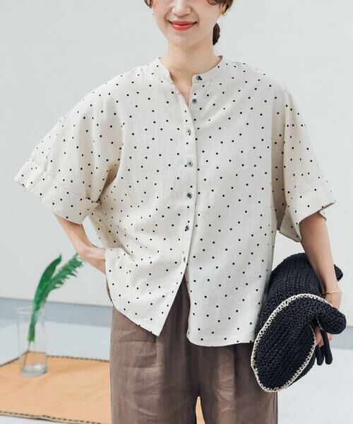 URBAN RESEARCH DOORS / アーバンリサーチ ドアーズ シャツ・ブラウス | リネンリヨセルドットドルマンシャツ（ナチュラル）