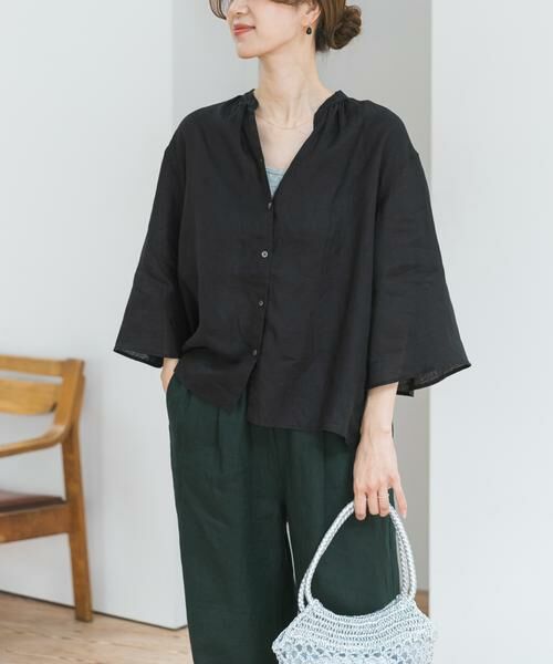URBAN RESEARCH DOORS / アーバンリサーチ ドアーズ シャツ・ブラウス | リネンフレアスリーブブラウス（ブラック）