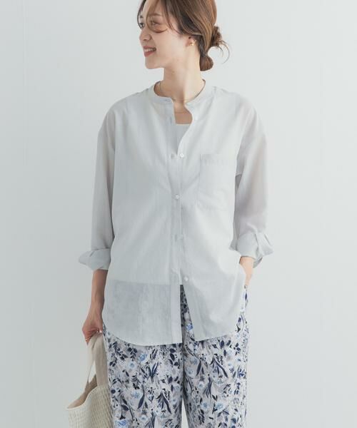 URBAN RESEARCH DOORS / アーバンリサーチ ドアーズ シャツ・ブラウス | 『UR TECH』バンドカラーシャツ（ライトグレー）