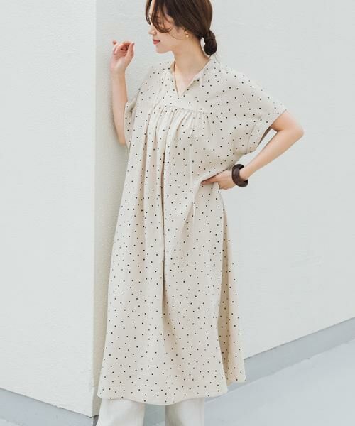 URBAN RESEARCH DOORS / アーバンリサーチ ドアーズ ワンピース | リネンリヨセルドットワンピース（ナチュラル）