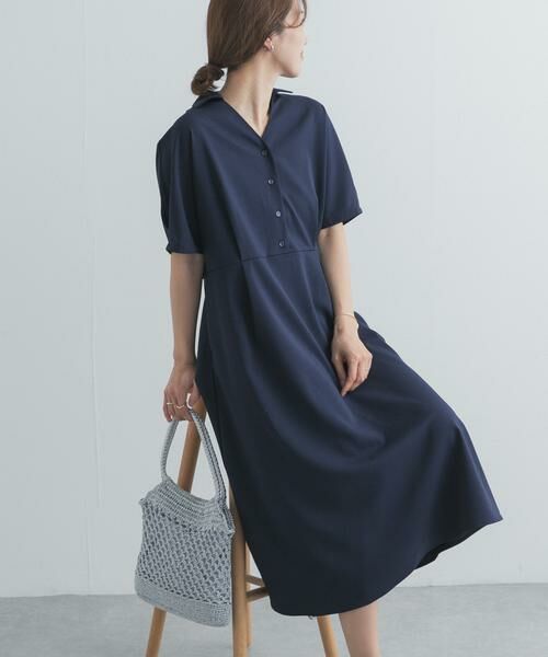 URBAN RESEARCH DOORS / アーバンリサーチ ドアーズ ワンピース | 『UR TECH』完声/涼ドルマン半袖ワンピース(ネイビー)