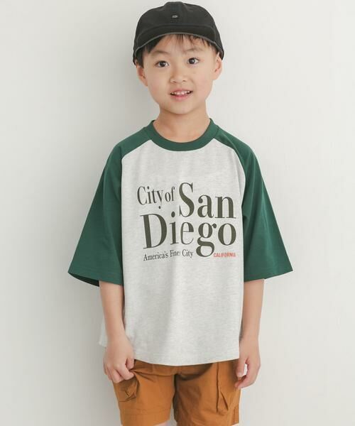 URBAN RESEARCH DOORS / アーバンリサーチ ドアーズ トップス | ロゴプリントラグランTシャツ(KIDS)（グリーン系その他）