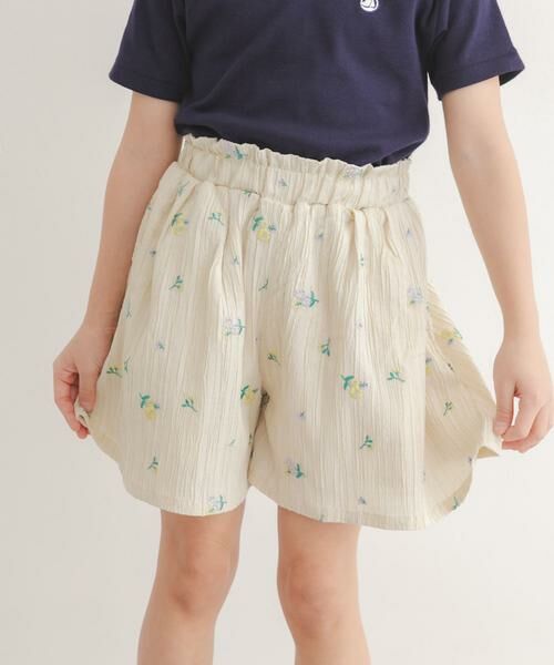 URBAN RESEARCH DOORS / アーバンリサーチ ドアーズ パンツ | 『150サイズあり』フラワー刺繍ショートパンツ(KIDS)（ベージュ）